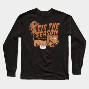 Funny and cute Doxie Dachshund Dog trying to be brave for it is the scream spooky halloween season tee Long Sleeve T-Shirt